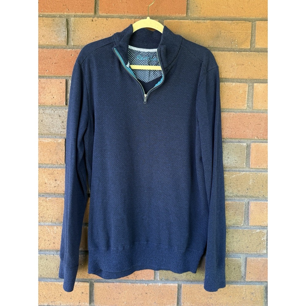 Robert Graham Knit Sweater Long Sleeve Golf 1/4 Zip Pullover |‎ Navy | Size XL